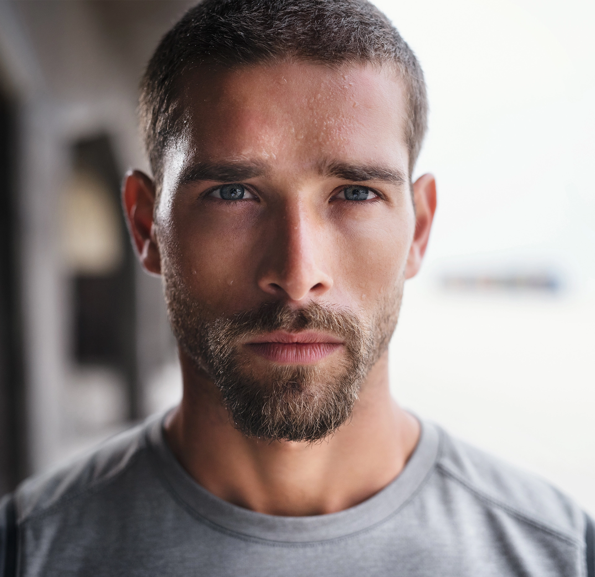 Man in a gray shirt